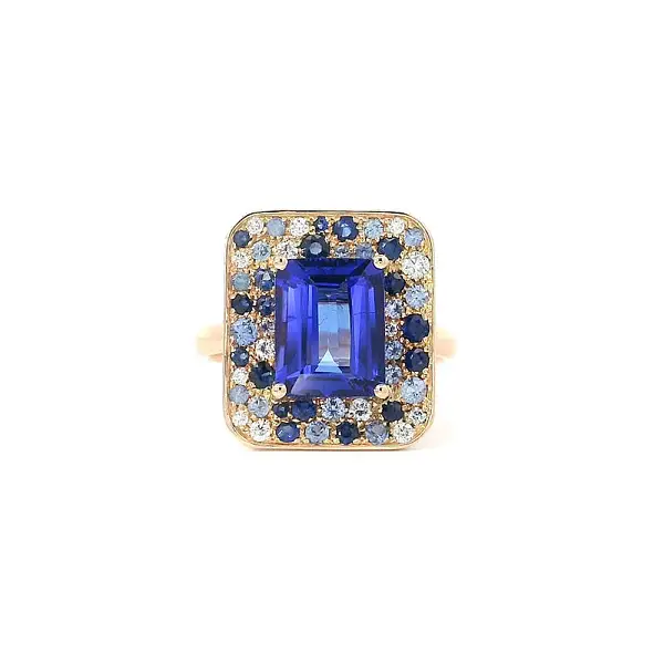 Exkluzivní Prsten s Tanzanitem, Safíry a Diamanty Unikátní Luxus