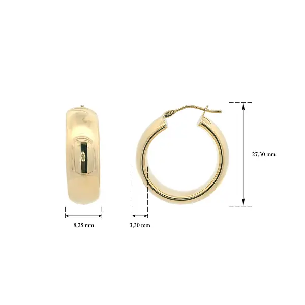 Široké Kruhové Náušnice ze 14kt Žlutého Zlata, Ø 27,30 mm