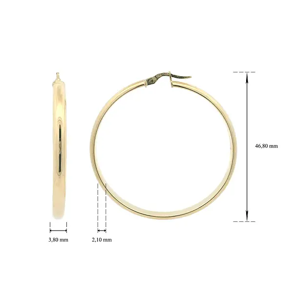 Jemné Kruhové Náušnice ze 14kt Žlutého Zlata, Ø 46,80 mm