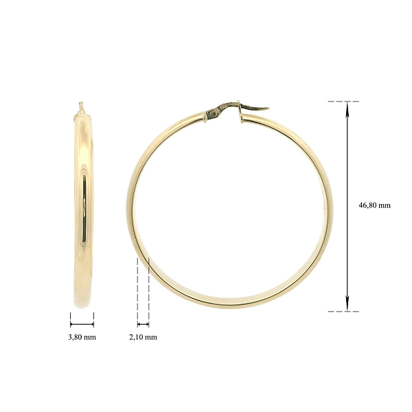 Jemné Kruhové Náušnice ze 14kt Žlutého Zlata, Ø 46,80 mm