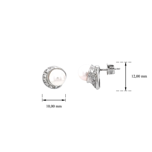 Elegant white gold earrings with pearl and zirconia