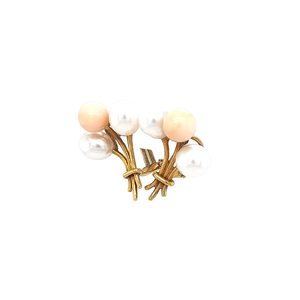 Gold Earrings with Corals and Pearls
