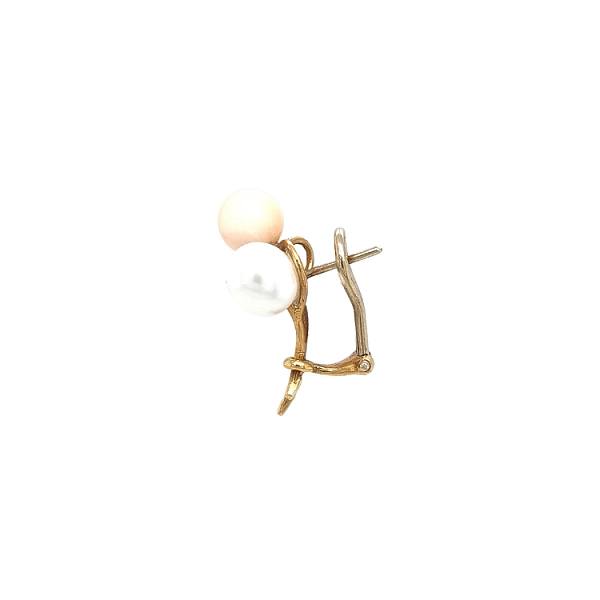 Gold Earrings with Corals and Pearls