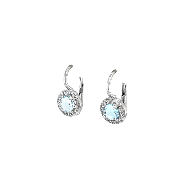 White Gold Earrings with Blue Topazes and Zirconia