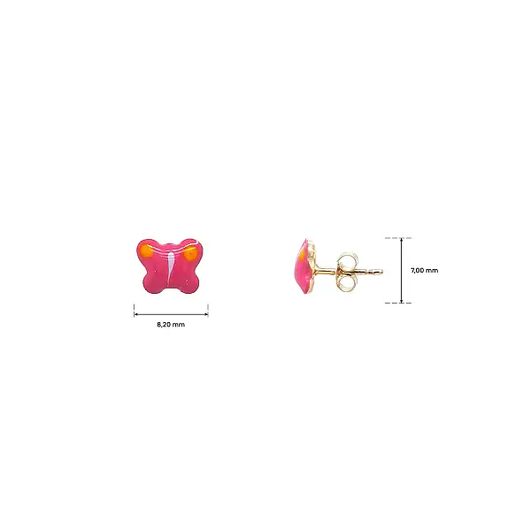 Children’s Gold Earrings with Pink Enamel – Butterflies