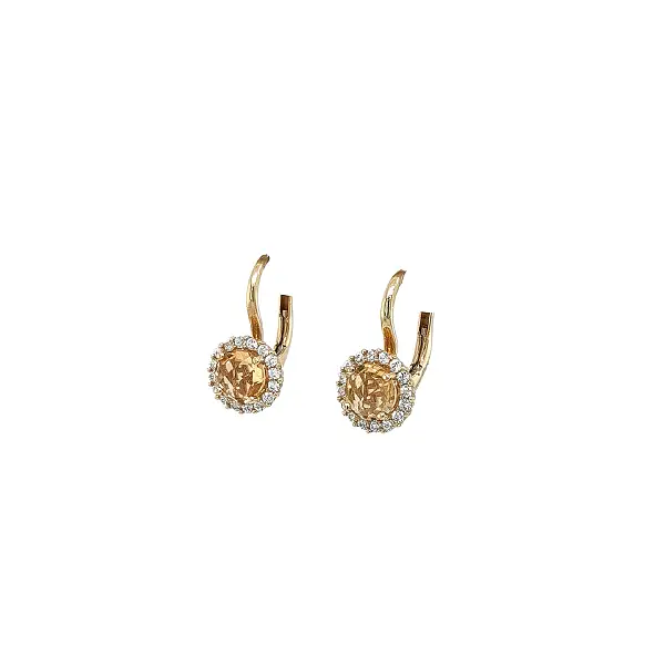 Yellow Gold Earrings with Citrine and Zirconia