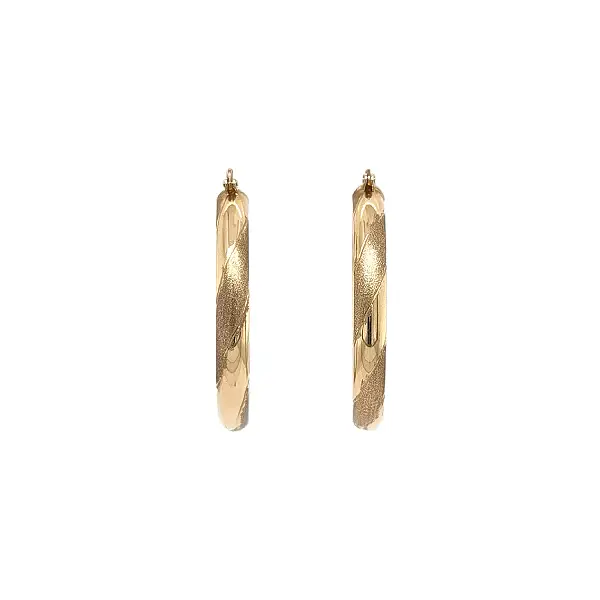 Yellow Gold Hoop Earrings with Polished and Matte Finish