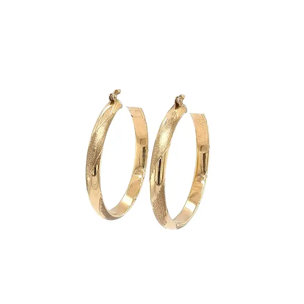 Yellow Gold Hoop Earrings with Polished and Matte Finish