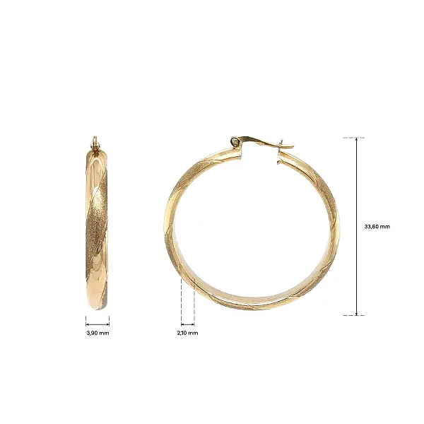 Yellow Gold Hoop Earrings with Polished and Matte Finish