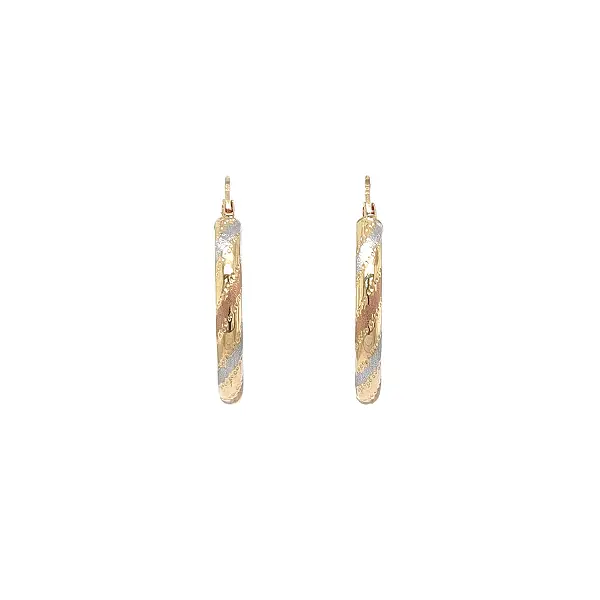 Tricolor Gold Hoop Earrings with Polished and Matte Finish