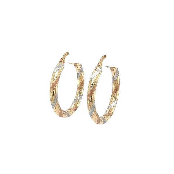 Tricolor Gold Hoop Earrings with Polished and Matte Finish
