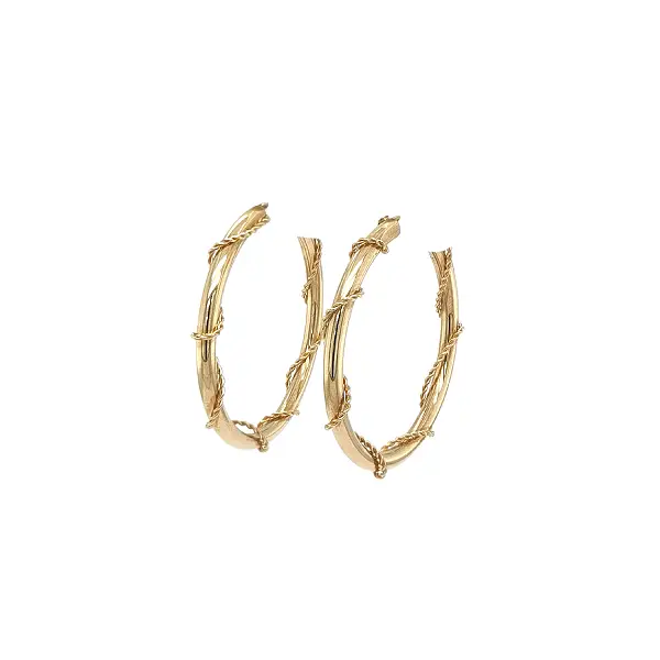 Gold Hoop Earrings with Twisted Wire Detailing