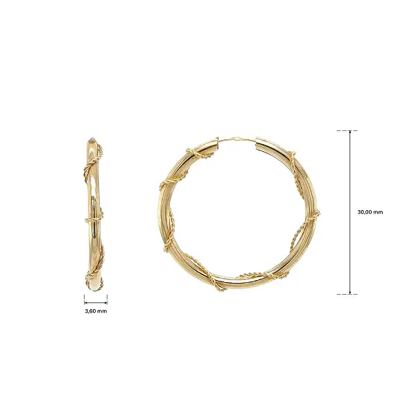 Gold Hoop Earrings with Twisted Wire Detailing