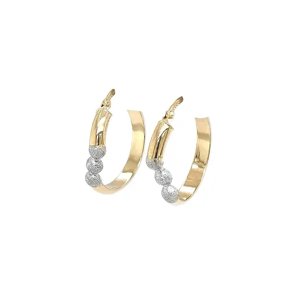 Gold Hoop Earrings with Matte White-Gold Half-Spheres