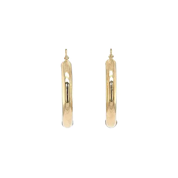 Two-Tone Gold Hoop Earrings with Polished Front and Twisted Back Design