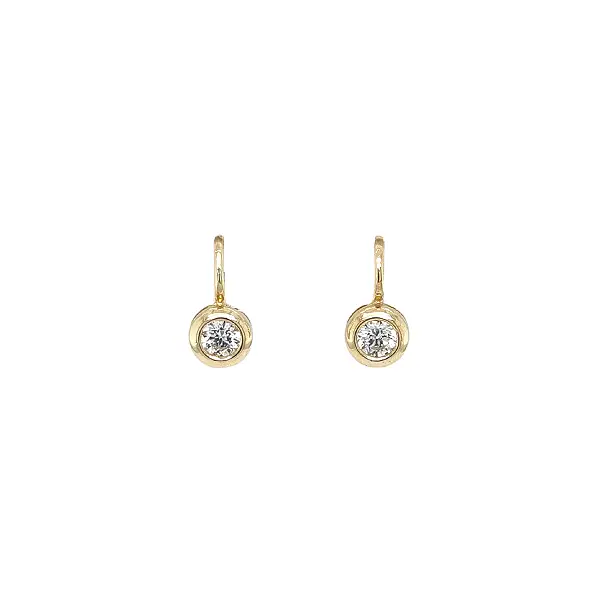 Gold Earrings with Zircon in Smooth Bezel