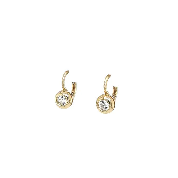 Gold Earrings with Zircon in Smooth Bezel