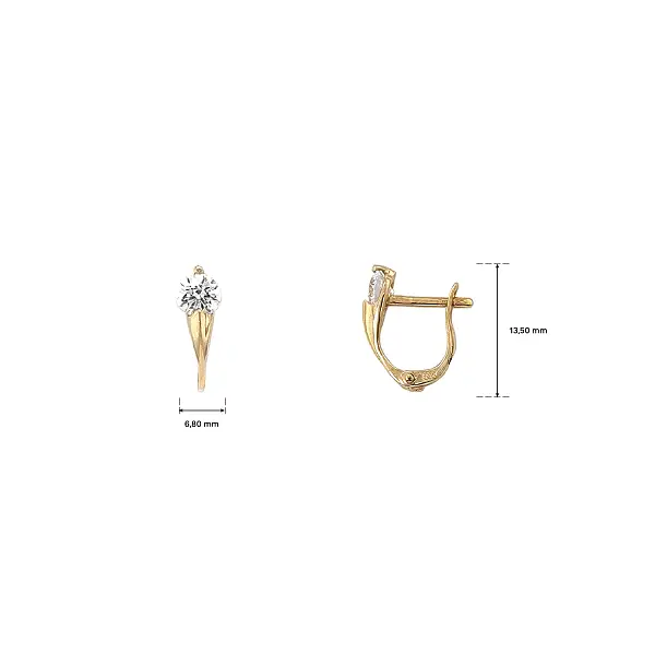 Gold Earrings with Zircon in Organic Design
