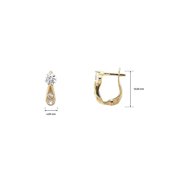 Elegant Gold Earrings with Zircon and Teardrop Design