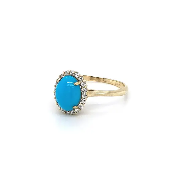 Gold Ring with Turquoise and Zirconia