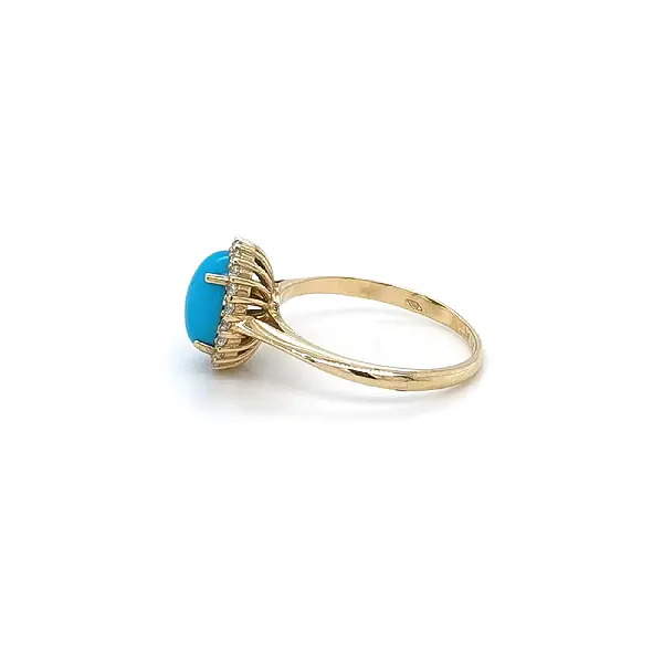 Gold Ring with Turquoise and Zirconia
