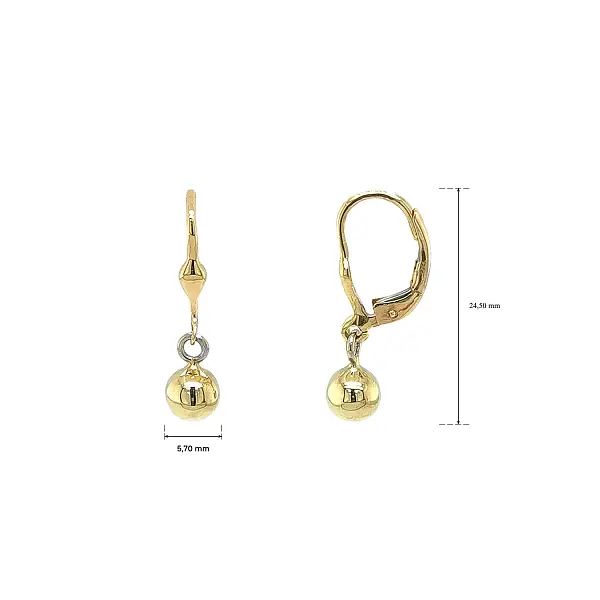 Gold dangling earrings with bead