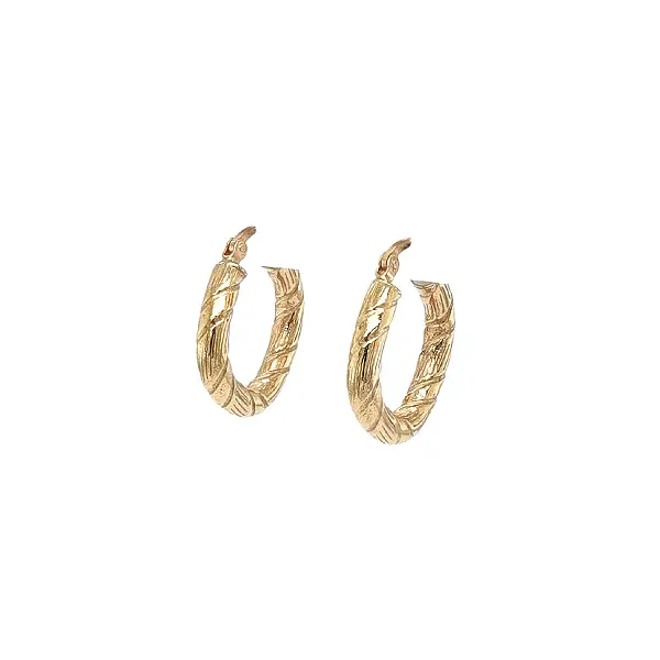 Gold Hoop Earrings with Engraved Pattern
