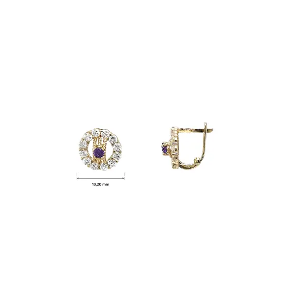 Gold Earrings with Amethyst and Clear Zircon Halo