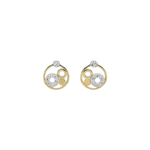 Gold Earrings with Circular Motif and Zircon Detailing