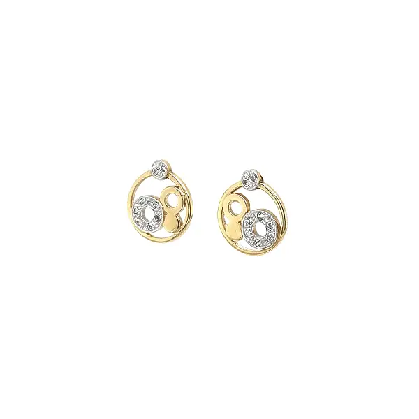 Gold Earrings with Circular Motif and Zircon Detailing