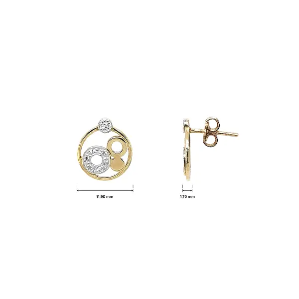 Gold Earrings with Circular Motif and Zircon Detailing