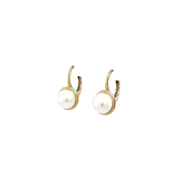 Gold Earrings with White Pearl