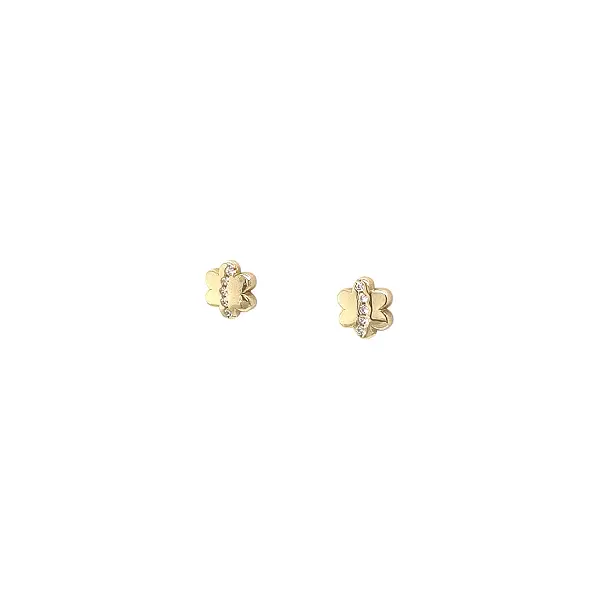 Gold Flower Stud Earrings with Cubic Zirconia