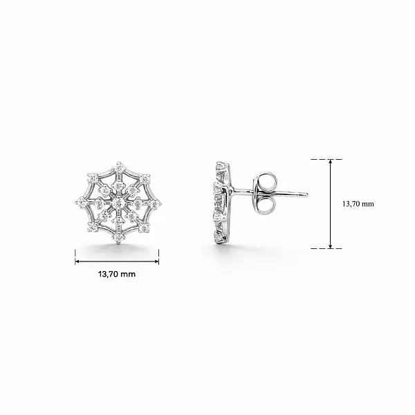 Zlaté náušnice pecky s motivem sněhové vločky a zirkony