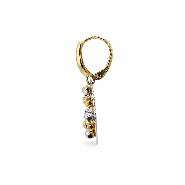 Visací náušnice z kombinovaného zlata s kuličkovým dekorem