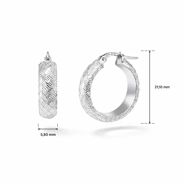 Kruhové náušnice z bílého zlata s rytým povrchem