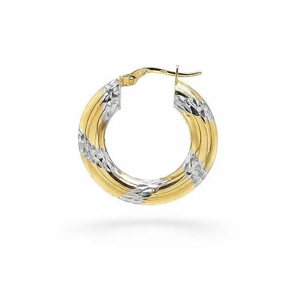 Kruhové náušnice z kombinovaného zlata s rytými detaily