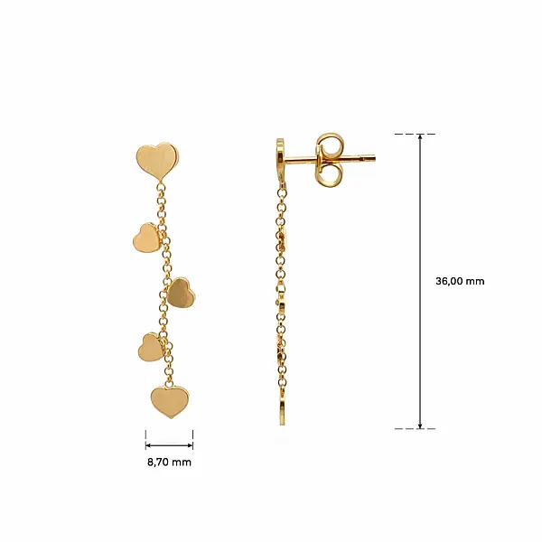Zlaté visací náušnice se srdíčky