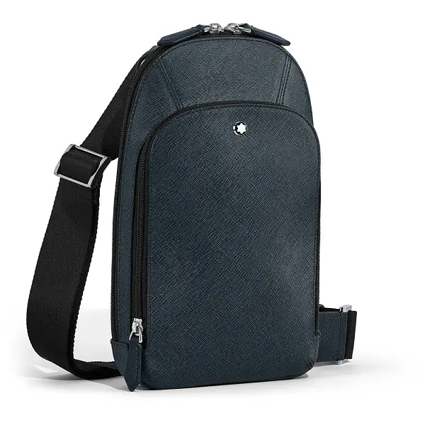 Montblanc Sartorial – Střední crossbody taška z kůže, Tweed Blue MB220356