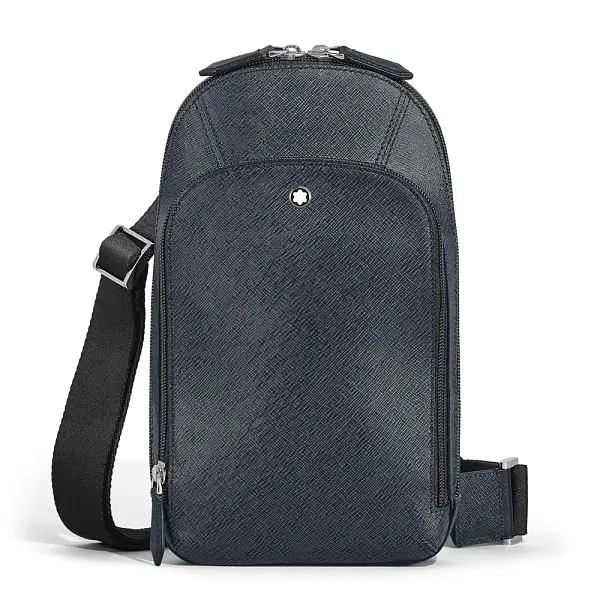 Montblanc Sartorial – Střední crossbody taška z kůže, Tweed Blue MB220356