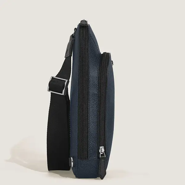 Montblanc Sartorial – Střední crossbody taška z kůže, Tweed Blue MB220356