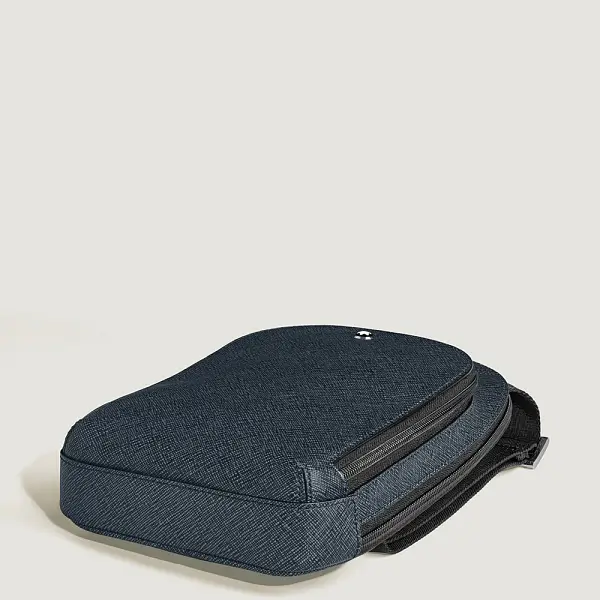 Montblanc Sartorial – Střední crossbody taška z kůže, Tweed Blue MB220356