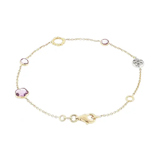 Náramek ze 14kt zlata s ametystem a ozdobnými prvky