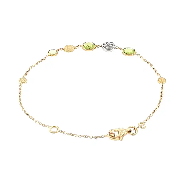 Gold bracelet 14K with peridots and zirconia