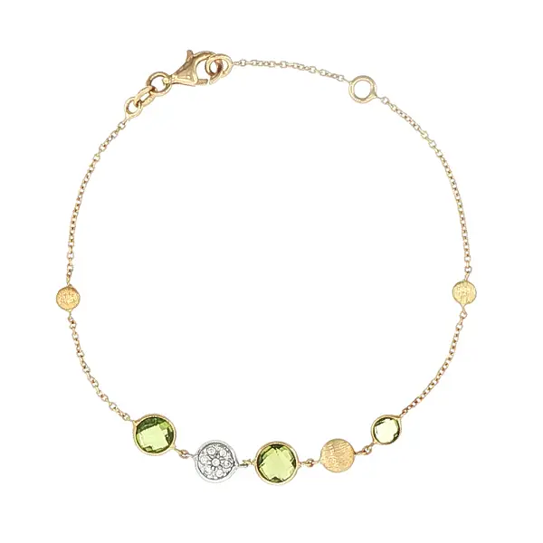 Gold bracelet 14K with peridots and zirconia