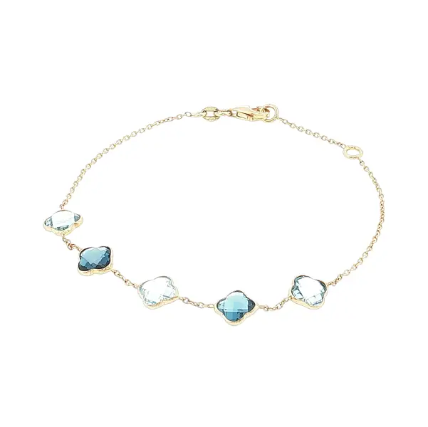 14K Gold Bracelet with Blue Clover-Shaped Stones