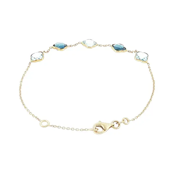 14K Gold Bracelet with Blue Clover-Shaped Stones