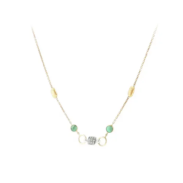14k Gold Necklace with Green Stones and Zirconia
