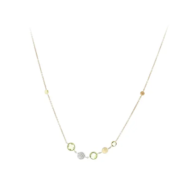 14K Gold Necklace with Green Stones and Zircons