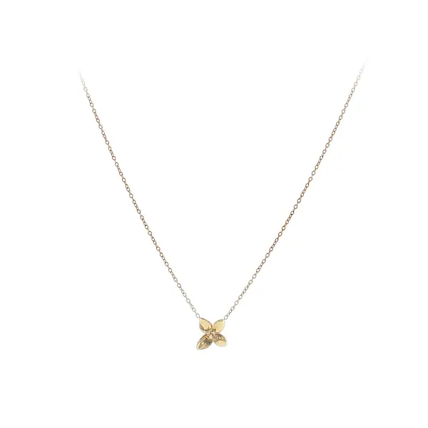 Elegant gold necklace with a flower pendant and zirconia